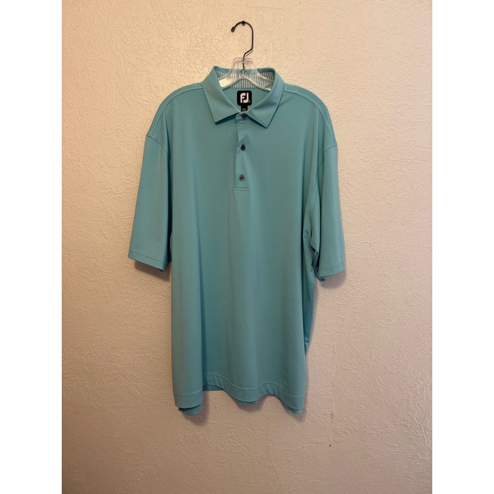 FootJoy Mens XXL Aqua Blue Short Sleeve Performance Golf Polo Oakwood Logo